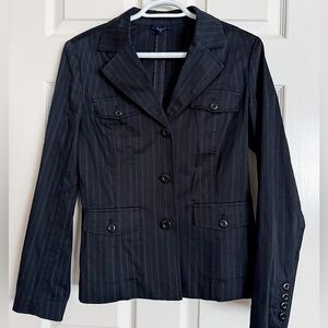Reitmans Black Pinstripe Retro Blazer - Cotton - Grunge / Dark Academia - Size S